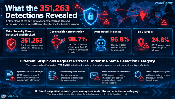 The detection figures and suspicious request patterns. WHAT THE 351,263 DETECTIONS REVEALED